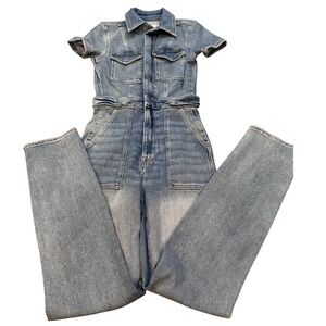 Good American Fit for Success Denim Jumpsuit Medium Wash Flare Leg Romper XSMALL